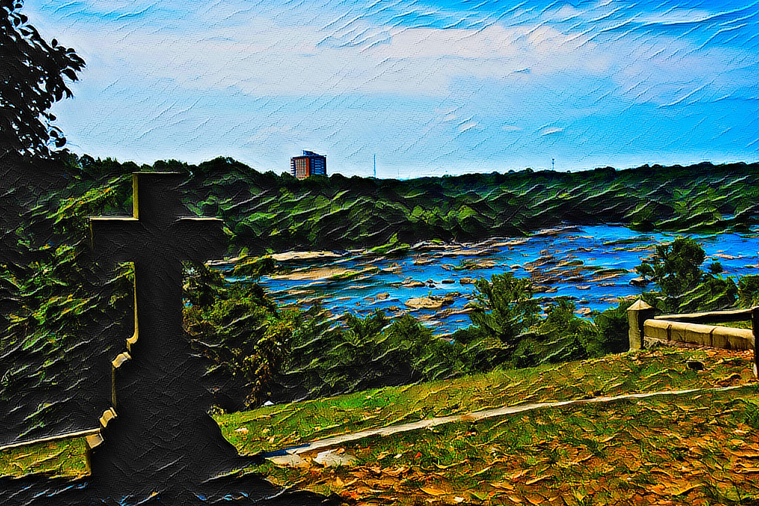 The james River Stone cross overlooking the James River as seen on our cemtery tours of Hollywood Cemetery richmond Va